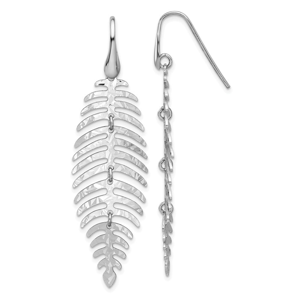 Rhodium-plated Sterling Silver Moveable Leaf Dangle Earrings