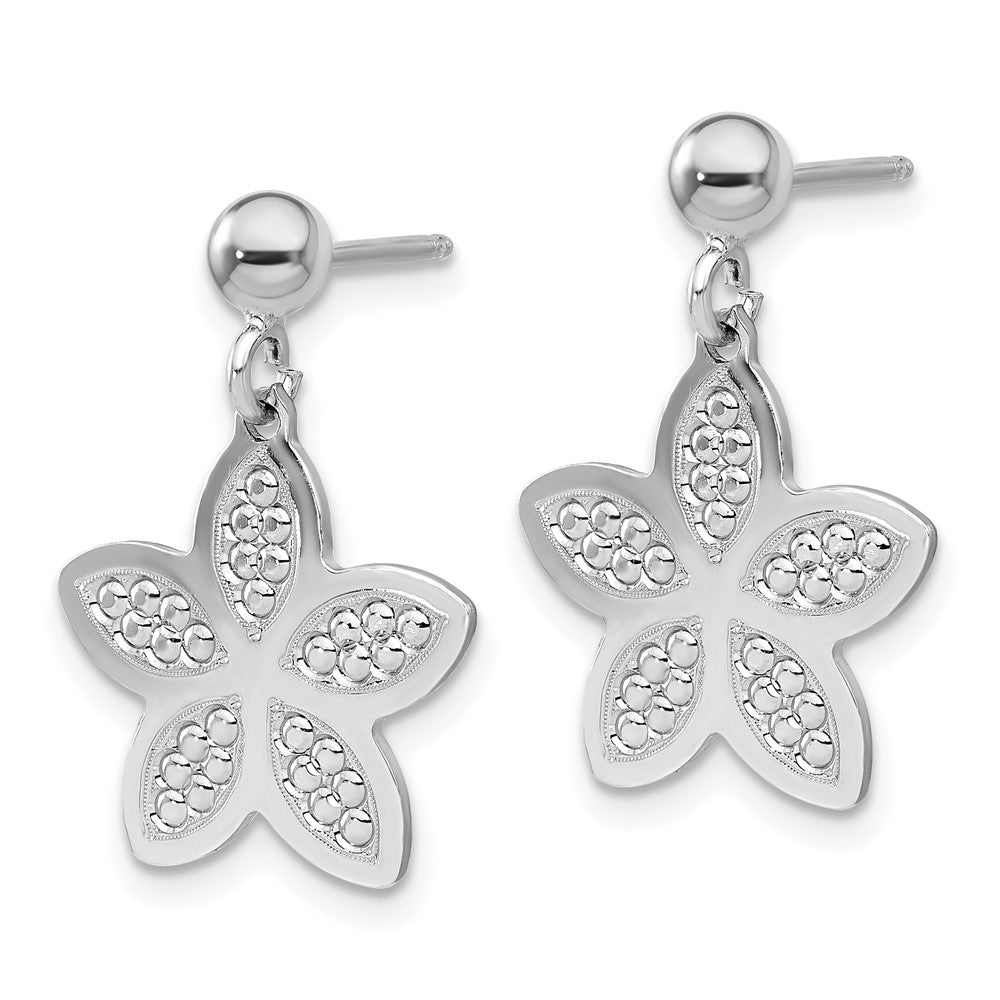 Rhodium-plated Sterling Silver Polished Beaded Flower Earrings