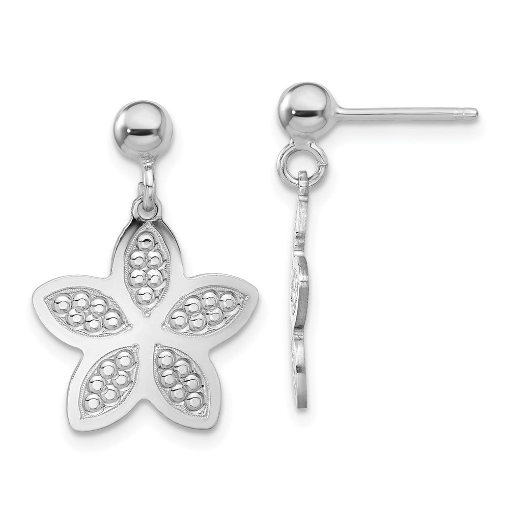 Rhodium-plated Sterling Silver Polished Beaded Flower Earrings