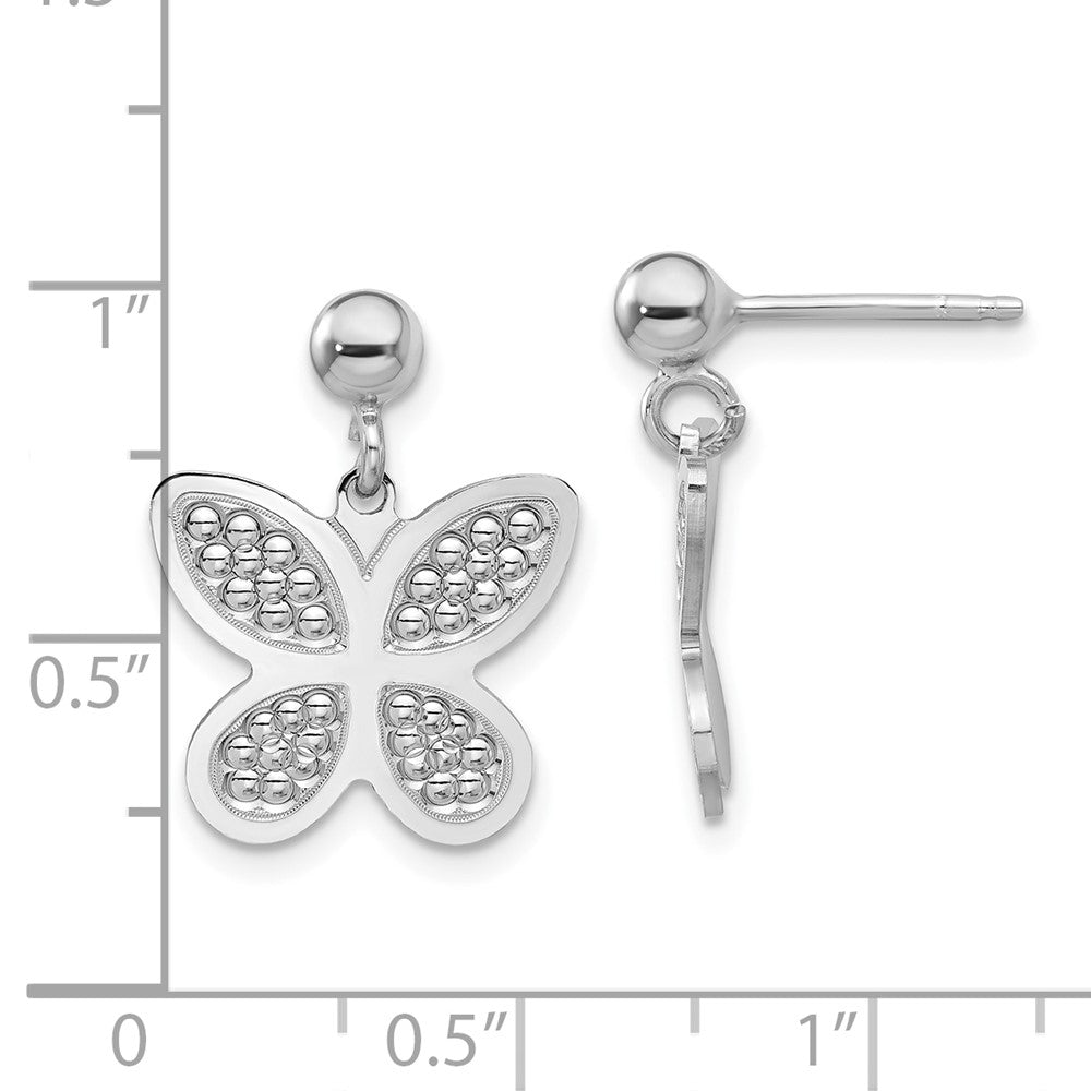 Rhodium-plated Sterling Silver Polished Beaded Butterfly Earrings