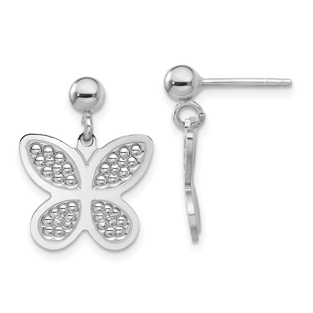 Rhodium-plated Sterling Silver Polished Beaded Butterfly Earrings