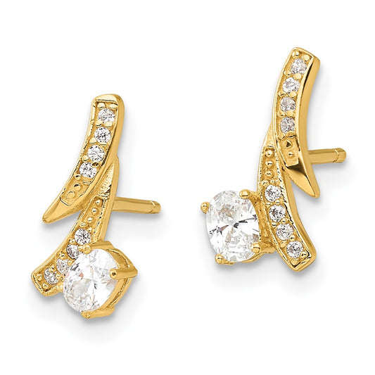 Sterling Silver Gold-plated Fancy CZ Post Earrings