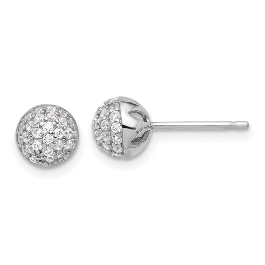 Rhodium-plated Sterling Silver Micro Pave CZ Ball Stud Earrings