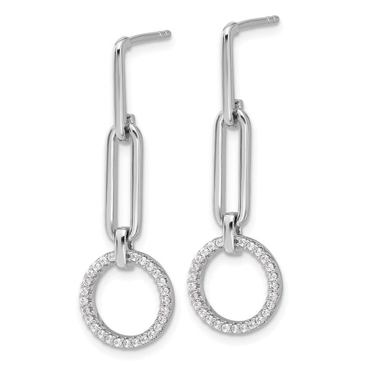 Rhodium-plated Sterling Silver CZ Dangle Post Earrings