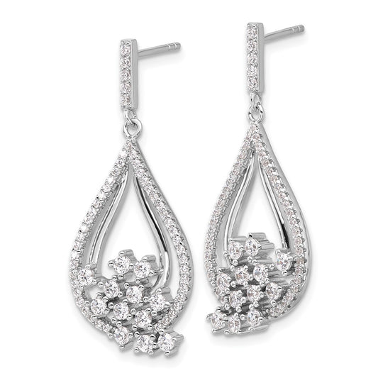 Rhodium-plated Sterling Silver Fancy CZ Dangle Earrings