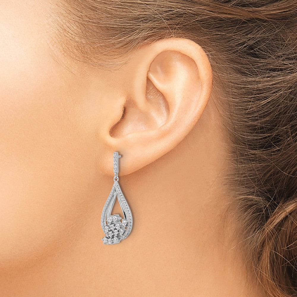 Rhodium-plated Sterling Silver Fancy CZ Dangle Earrings