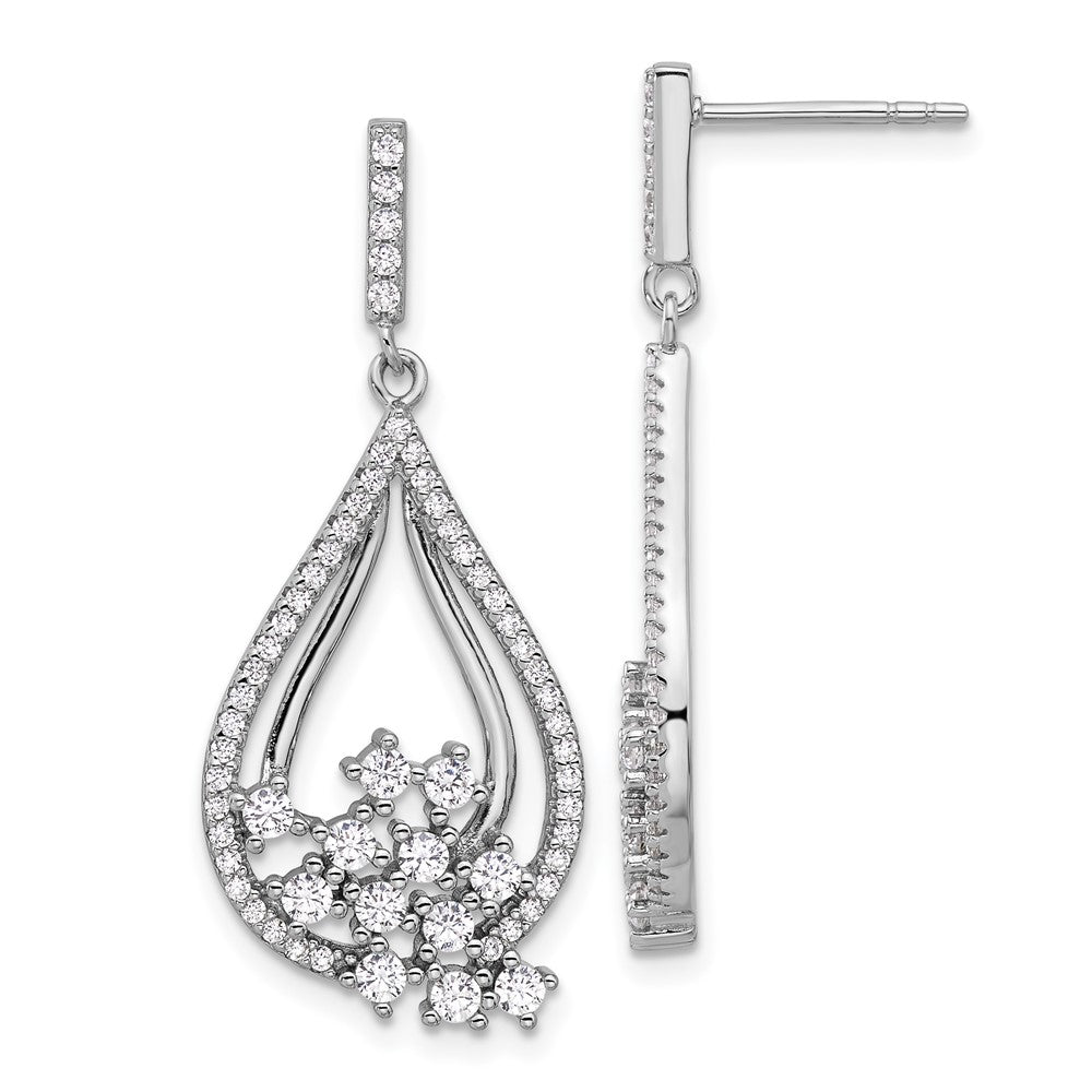 Rhodium-plated Sterling Silver Fancy CZ Dangle Earrings