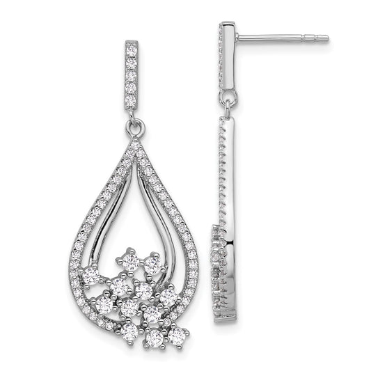 Rhodium-plated Sterling Silver Fancy CZ Dangle Earrings