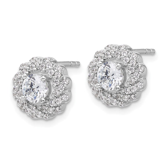 Rhodium-plated Sterling Silver CZ Round Post Earrings