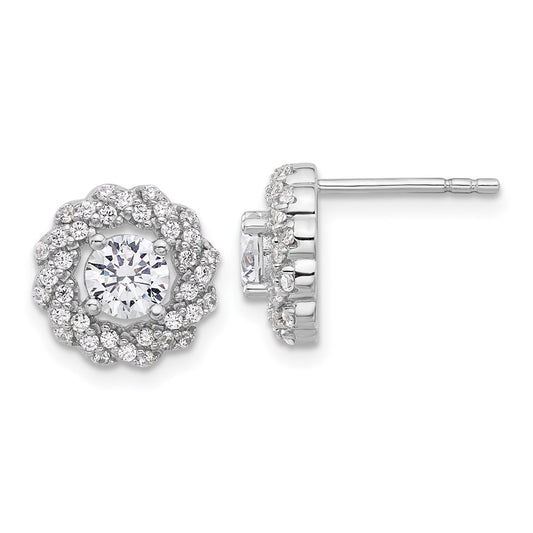 Rhodium-plated Sterling Silver CZ Round Post Earrings