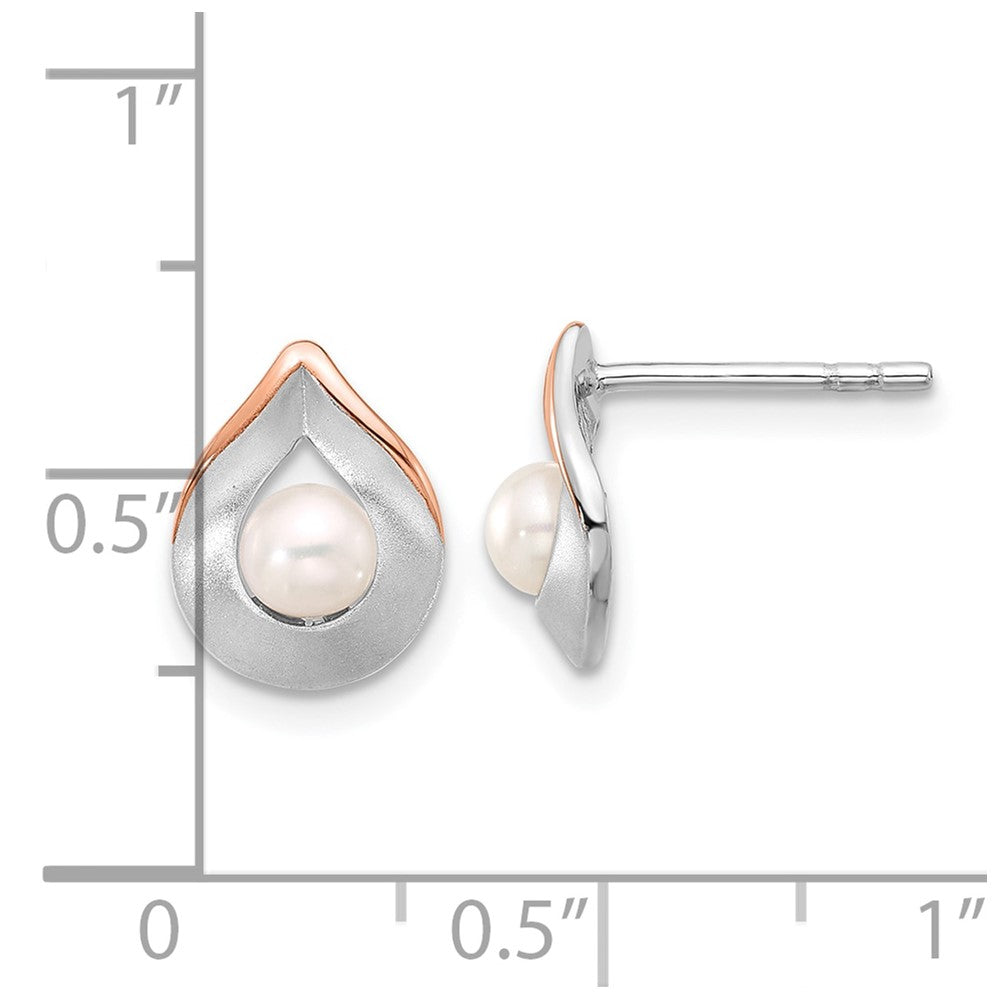 Sterling Silver & Rose Gold-plated Brushed Polished FWC Pearl Earrings