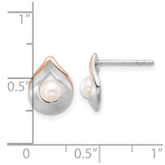 Sterling Silver & Rose Gold-plated Brushed Polished FWC Pearl Earrings