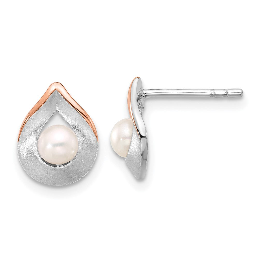 Sterling Silver & Rose Gold-plated Brushed Polished FWC Pearl Earrings