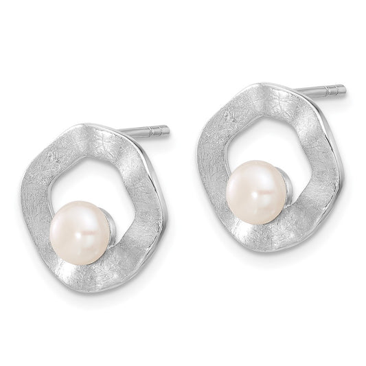 Rhodium-plated Sterling Silver FWC Pearl Scratch Finish Post Earrings