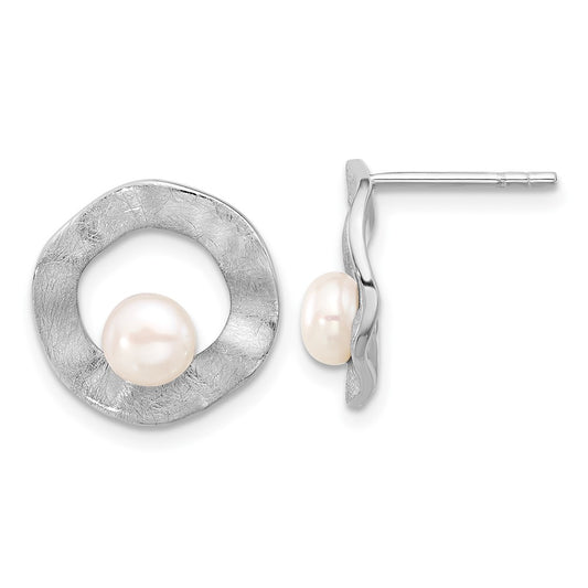 Rhodium-plated Sterling Silver FWC Pearl Scratch Finish Post Earrings