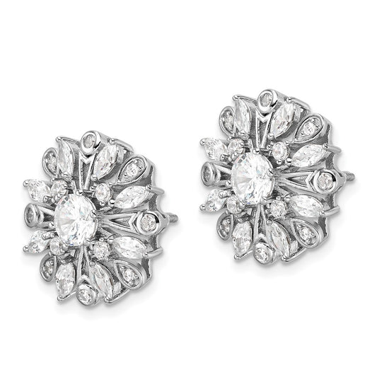 Rhodium-plated Sterling Silver CZ Floral Post Earrings