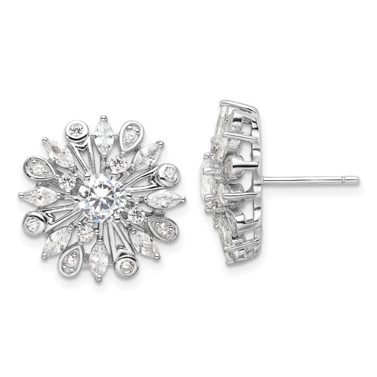 Rhodium-plated Sterling Silver CZ Floral Post Earrings