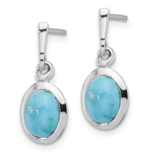 Rhodium-plated Silver Oval Turquoise Drop Post Earrings