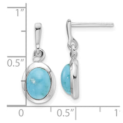 Rhodium-plated Silver Oval Turquoise Drop Post Earrings