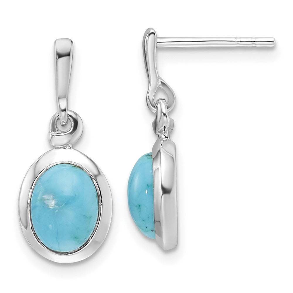 Rhodium-plated Silver Oval Turquoise Drop Post Earrings