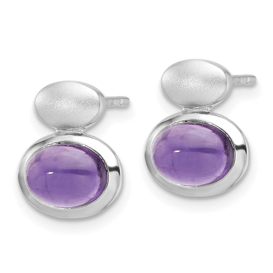 Rhodium-plated Silver Brushed Polished Amethyst Earrings