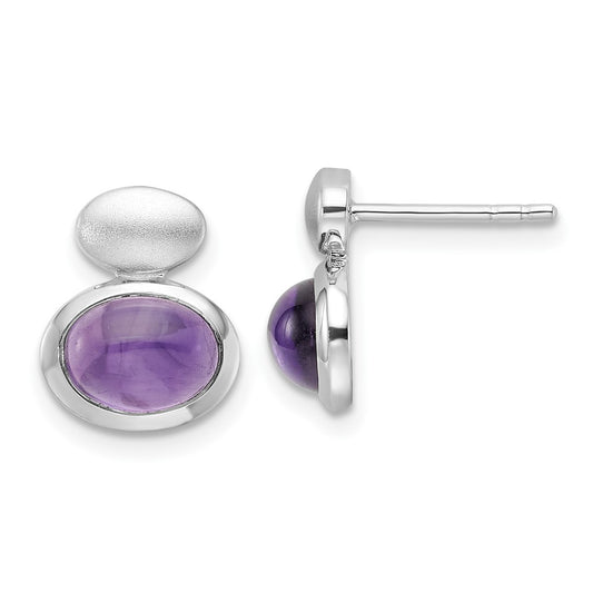 Rhodium-plated Silver Brushed Polished Amethyst Earrings