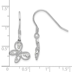 Rhodium-plated Sterling Silver CZ Butterfly Shepherd Hook Earrings