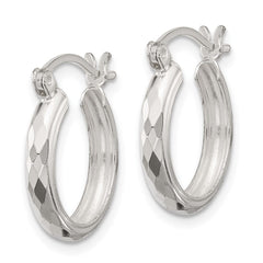 Sterling Silver Polished Textured Hoop Earrings
