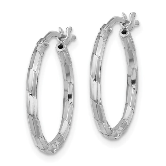 Rhodium-plated Sterling Silver Polished & Diamond-cut Round Hoop Earrings