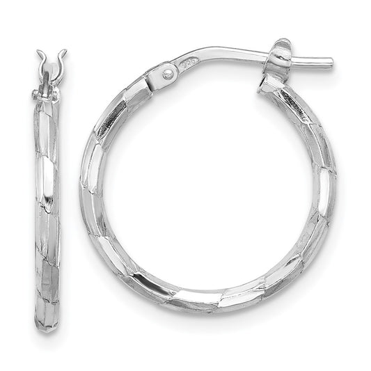 Rhodium-plated Sterling Silver Polished & Diamond-cut Round Hoop Earrings