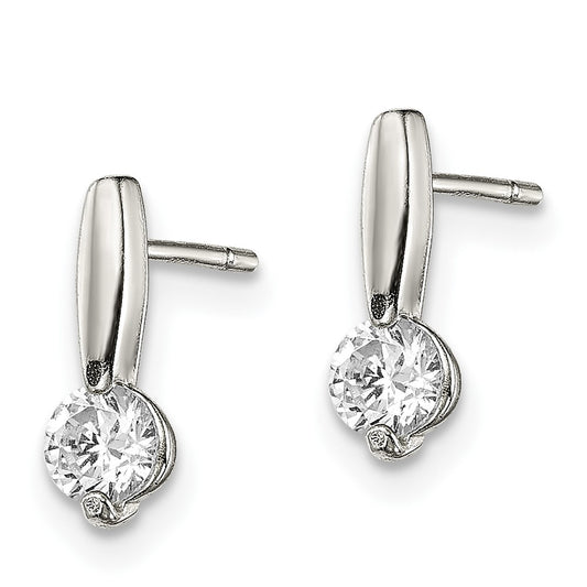 Sterling Silver Polished CZ Drop Post Earrings