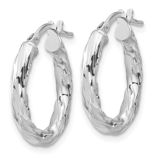 Rhodium-plated Sterling Silver Polished & Textured Twisted Oval Hoop Earrings