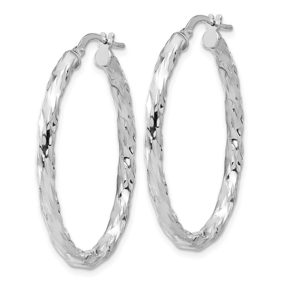 Rhodium-plated Sterling Silver Polished & Textured Twisted Oval Hoop Earrings