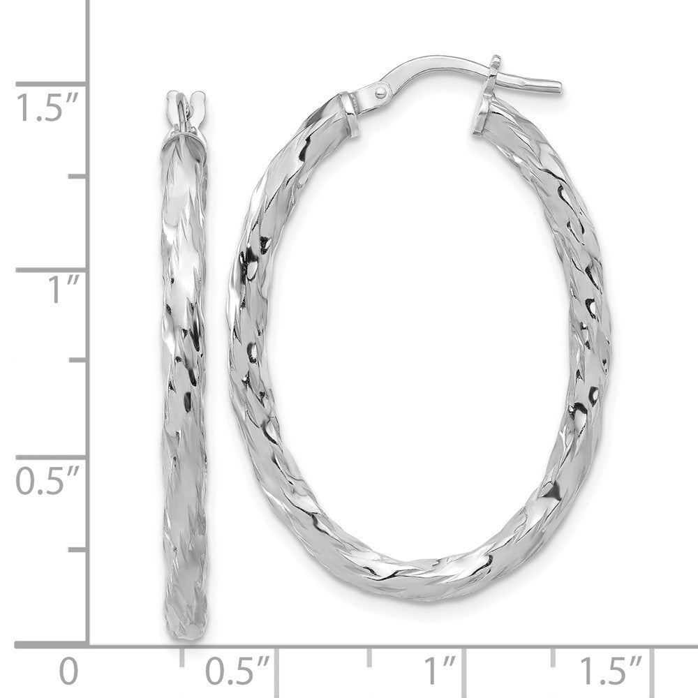 Rhodium-plated Sterling Silver Polished & Textured Twisted Oval Hoop Earrings