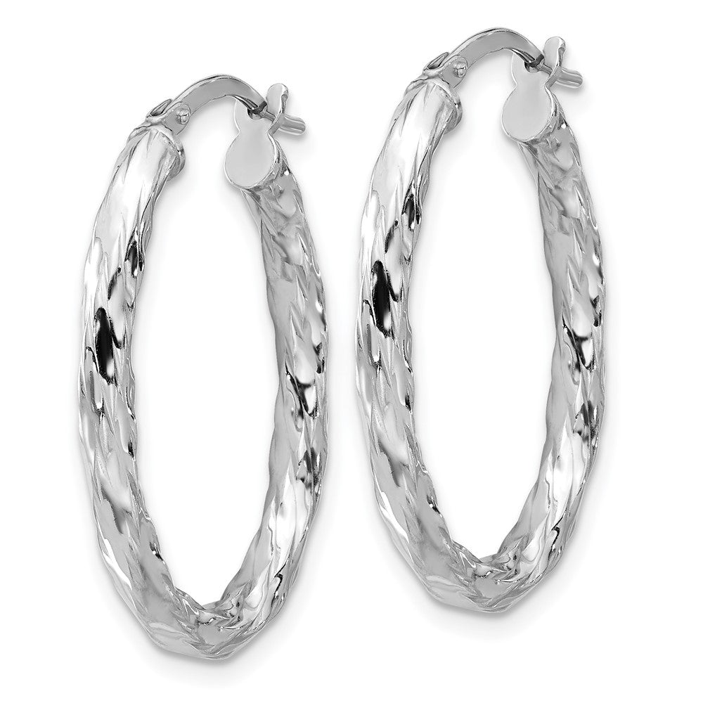 Rhodium-plated Sterling Silver Polished & Textured Twisted Oval Hoop Earrings