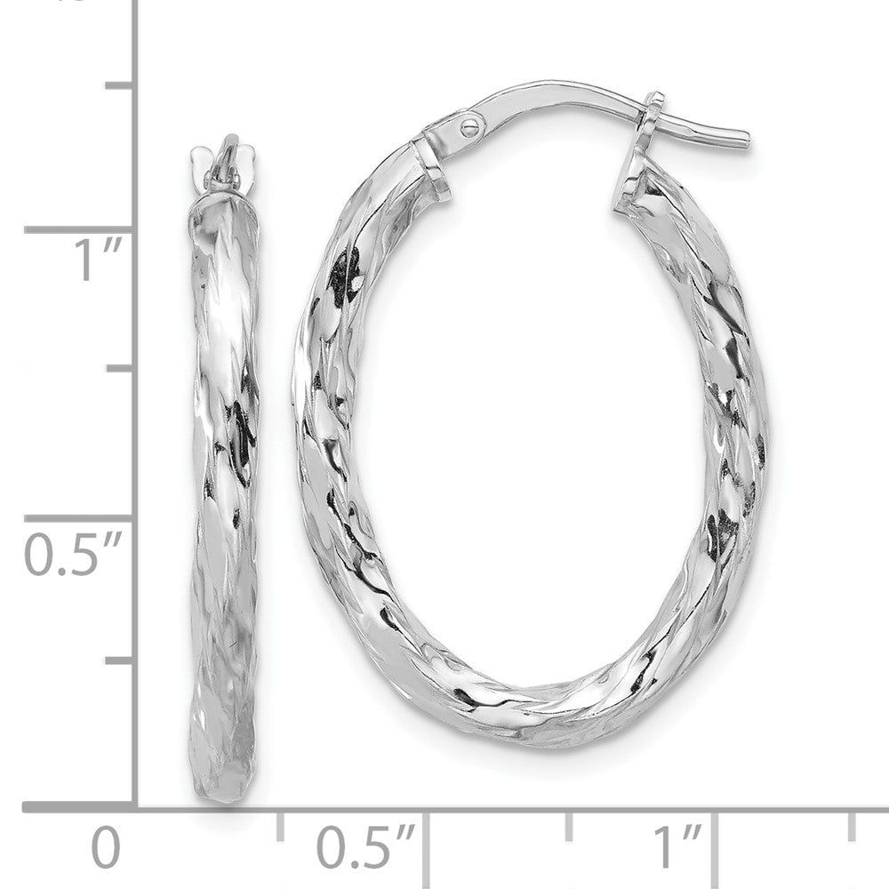 Rhodium-plated Sterling Silver Polished & Textured Twisted Oval Hoop Earrings