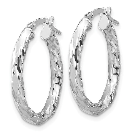 Rhodium-plated Sterling Silver Polished & Textured Twisted Oval Hoop Earrings