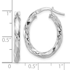 Rhodium-plated Sterling Silver Polished & Textured Twisted Oval Hoop Earrings