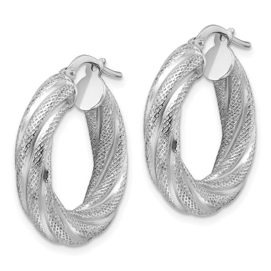 Rhodium-plated Sterling Silver 5mm Textured Twisted Hoop Earrings