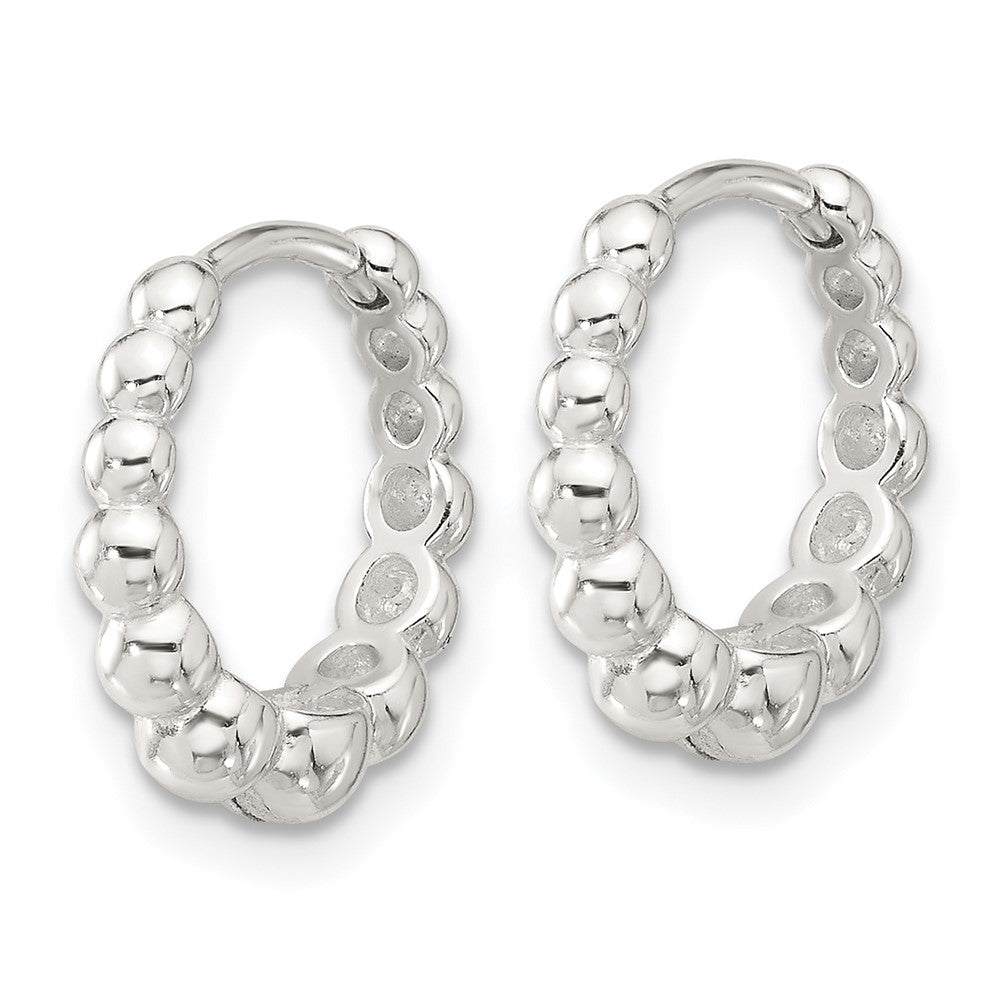 Sterling Silver E-coated Beaded Hinged Hoop Earrings
