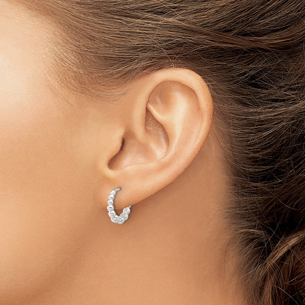 Sterling Silver E-coated Beaded Hinged Hoop Earrings
