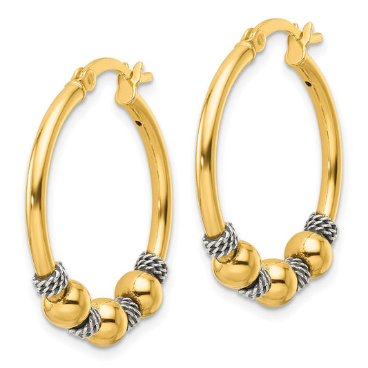 Yellow Gold-plated Sterling Silver Polished Beaded Circle Hoop Earrings