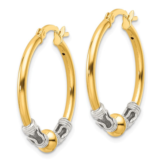 Yellow Gold-plated Sterling Silver and Antiqued Beaded Hoop Earrings