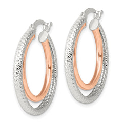 Sterling Silver and Rose-tone Double Circle Hoop Earrings