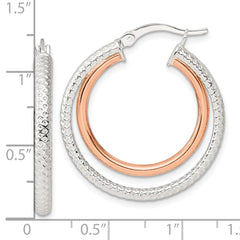 Sterling Silver and Rose-tone Double Circle Hoop Earrings