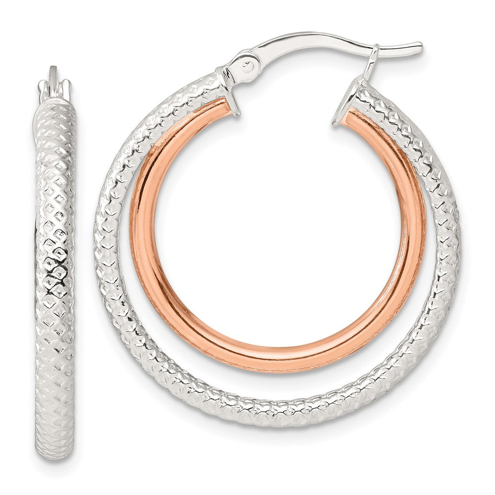 Sterling Silver and Rose-tone Double Circle Hoop Earrings