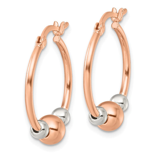 Sterling Silver & Rose-tone Polished Beaded Circle Hoop Earrings