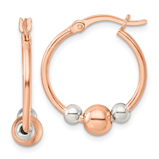 Sterling Silver & Rose-tone Polished Beaded Circle Hoop Earrings