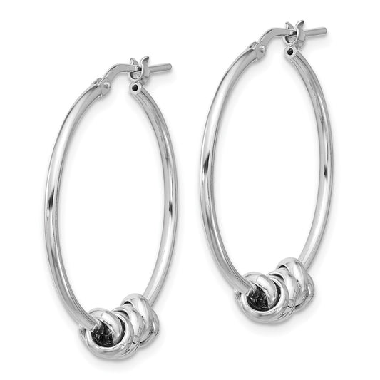 Rhodium-plated Sterling Silver Polished Love Knot Hoop Earrings