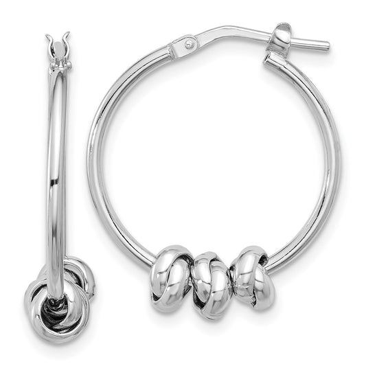 Rhodium-plated Sterling Silver Polished Love Knot Hoop Earrings